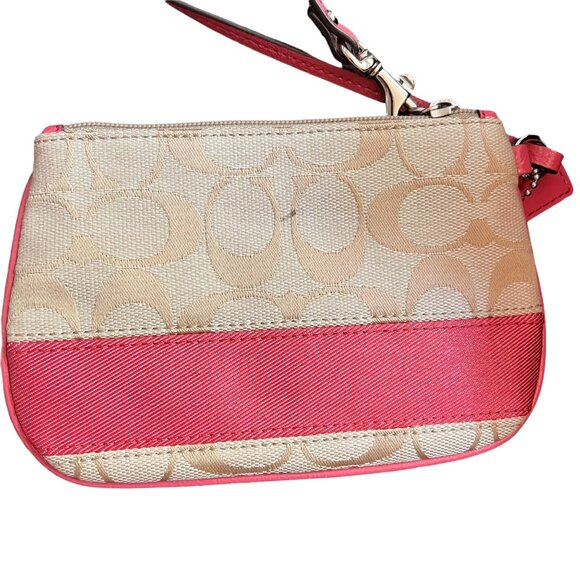 Coach Signature Beige & Pink Wristlet Bag With Zip Closure & Interior Pocket - Picture 5 of 8